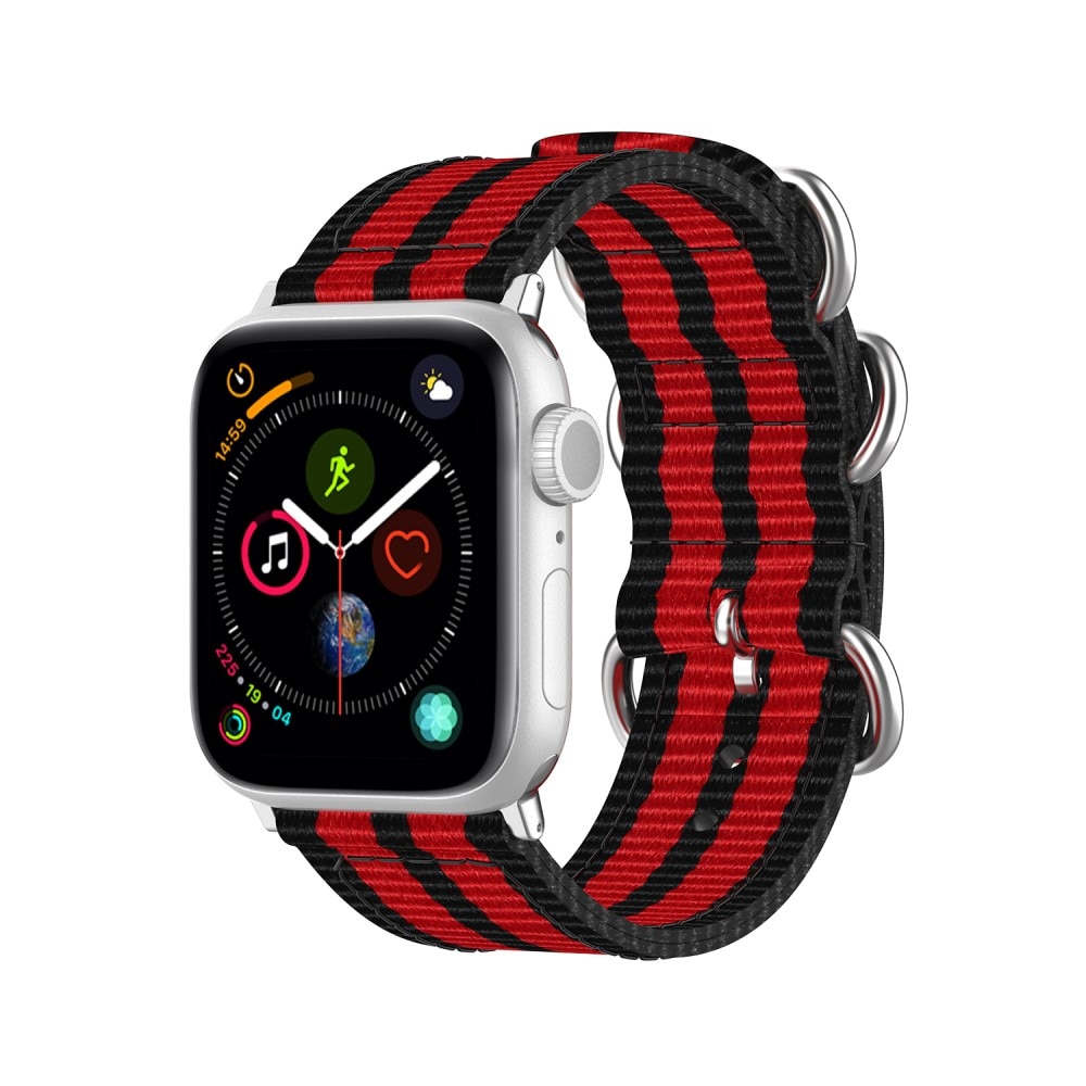 Bracelet Nato Apple Watch 45mm Series 7, noir/rouge