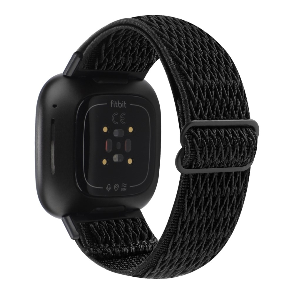 Bracelet tissé élastique en nylon Fitbit Versa 3, noir