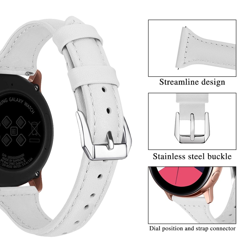 Bracelet en cuir fin Samsung Galaxy Watch Active 2 40mm, blanc