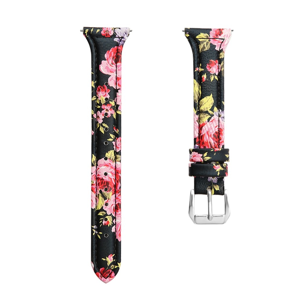 Bracelet en cuir fin Samsung Galaxy Watch 42mm Fleurs noires