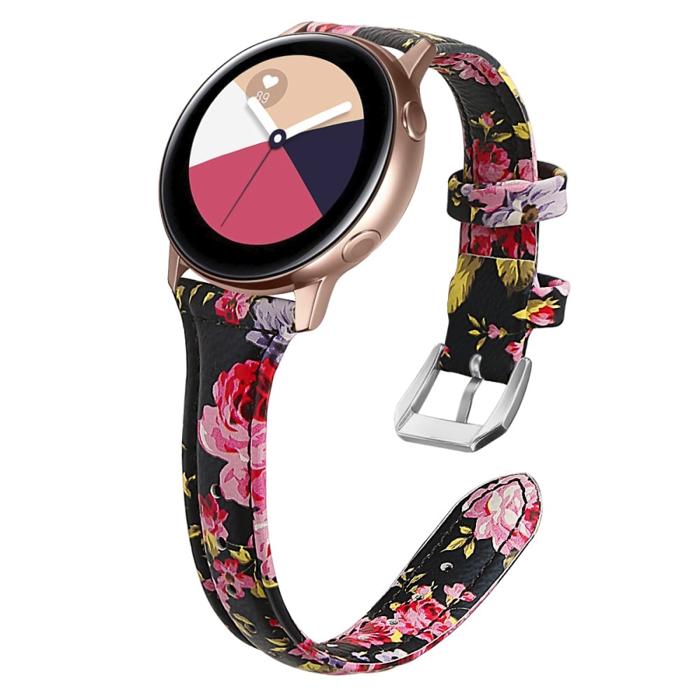 Bracelet en cuir fin Samsung Galaxy Watch 4 40/42/44/46 mm Fleurs noires