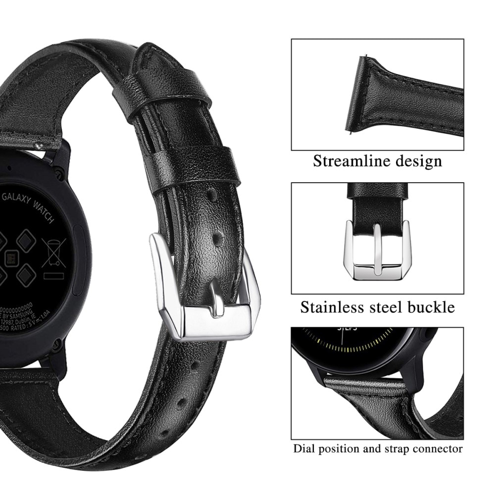 Bracelet en cuir fin Samsung Galaxy Watch Active 2 40mm, noir