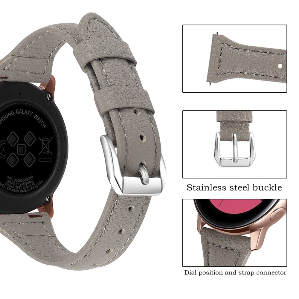 Bracelet en cuir fin Samsung Galaxy Watch Active 2 40mm, gris