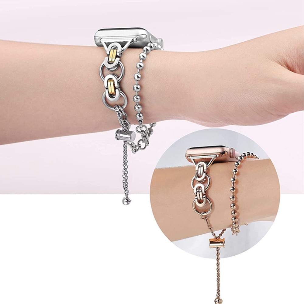 Bracelet acier avec perles Apple Watch 44mm, or rose