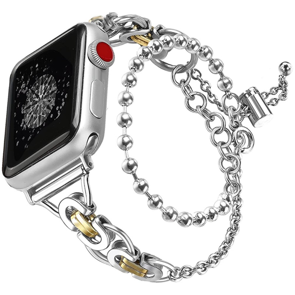 Bracelet acier avec perles Apple Watch 42mm, argent/or