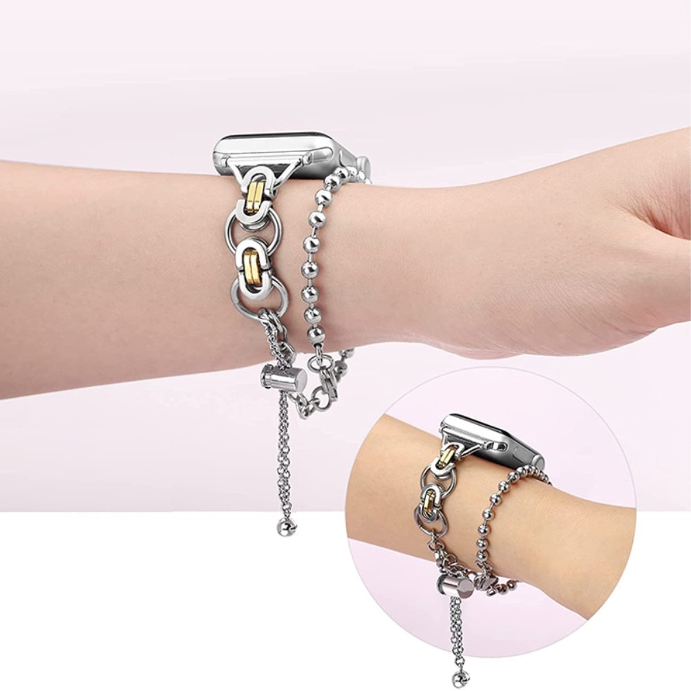 Bracelet acier avec perles Apple Watch Ultra 49mm, argent/or