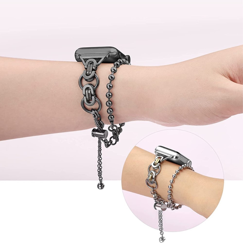 Bracelet acier avec perles Apple Watch 44mm, noir