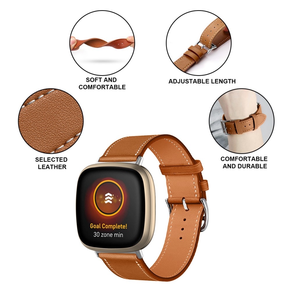 Bracelet en cuir Fitbit Sense 2, Marron