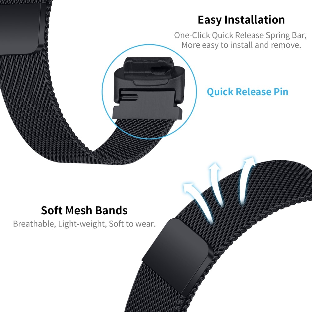 Bracelet milanais pour Fitbit Inspire 3, noir