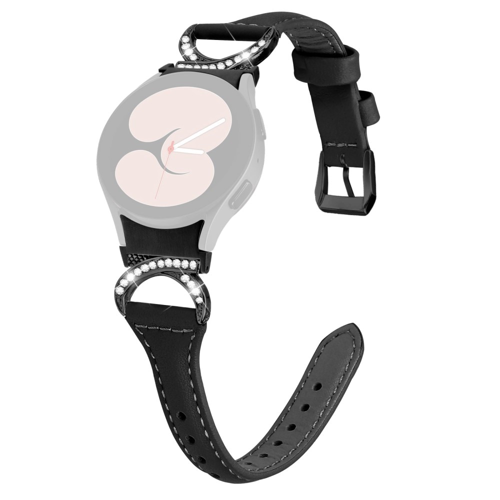 Bracelet en cuir Full fit Rhinestone Samsung Galaxy Watch 6 44mm, noir