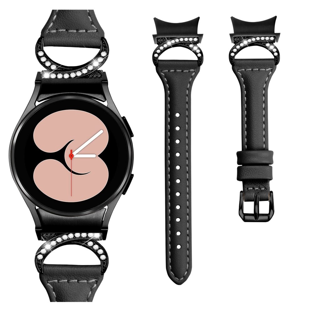 Bracelet en cuir Full fit Rhinestone Samsung Galaxy Watch 5 Pro 45mm, noir