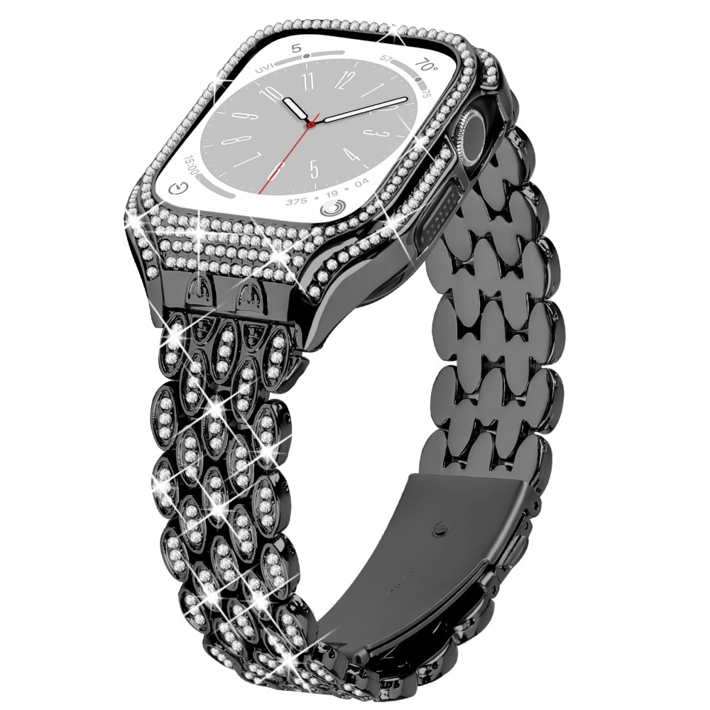 Bracelet en métal avec coque Rhinestone pour Apple Watch 41mm Series 7, noir