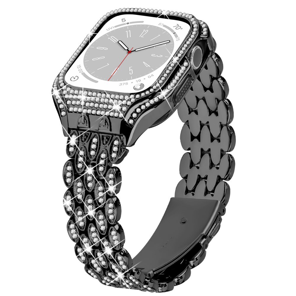 Bracelet en métal avec coque Rhinestone pour Apple Watch 41mm Series 7, noir