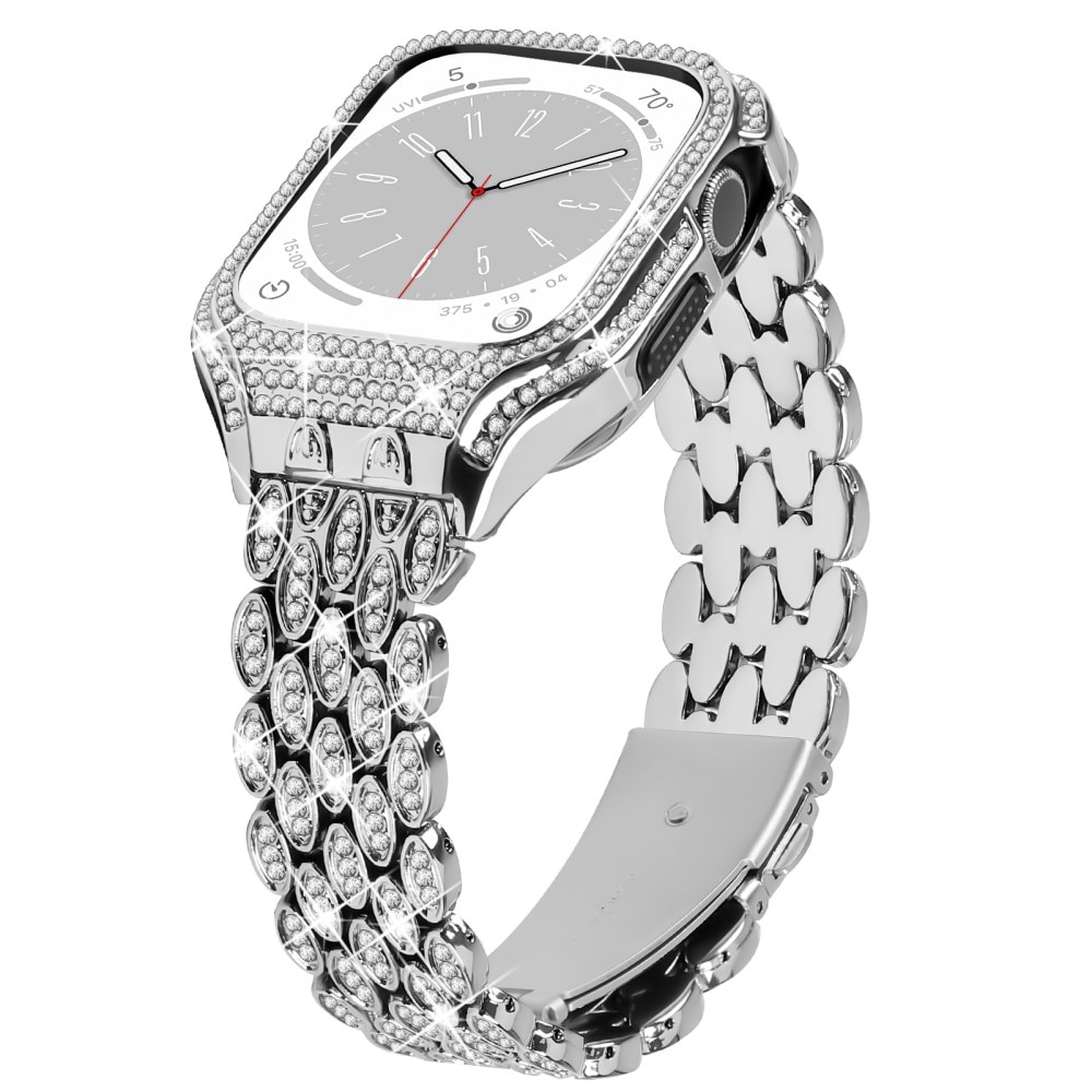 Bracelet en métal avec coque Rhinestone pour Apple Watch 41mm Series 8, argent