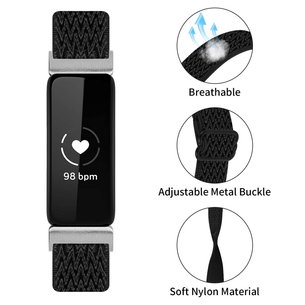 Bracelet tissé élastique en nylon pour Fitbit Inspire 3, noir