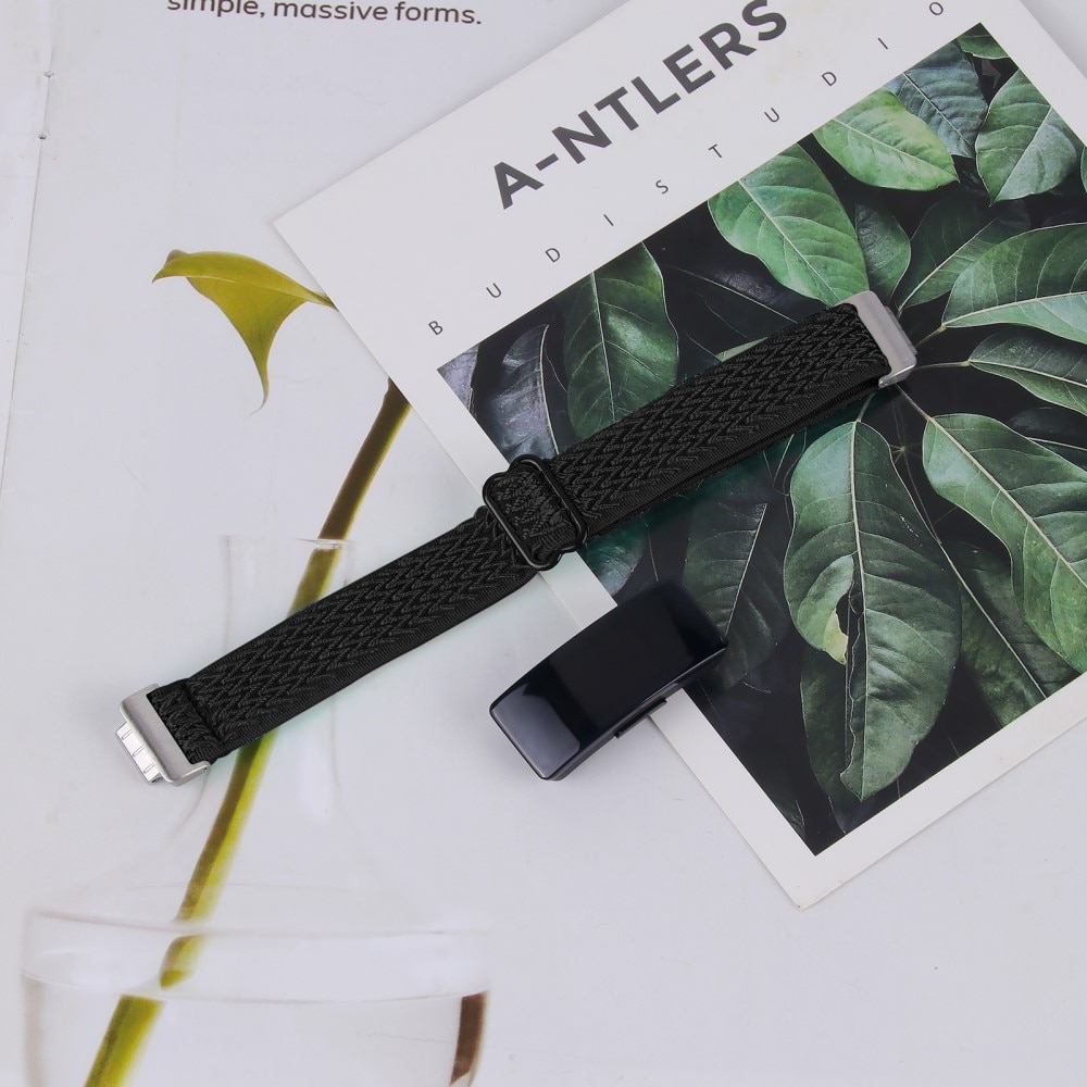 Bracelet tissé élastique en nylon pour Fitbit Inspire 3, noir
