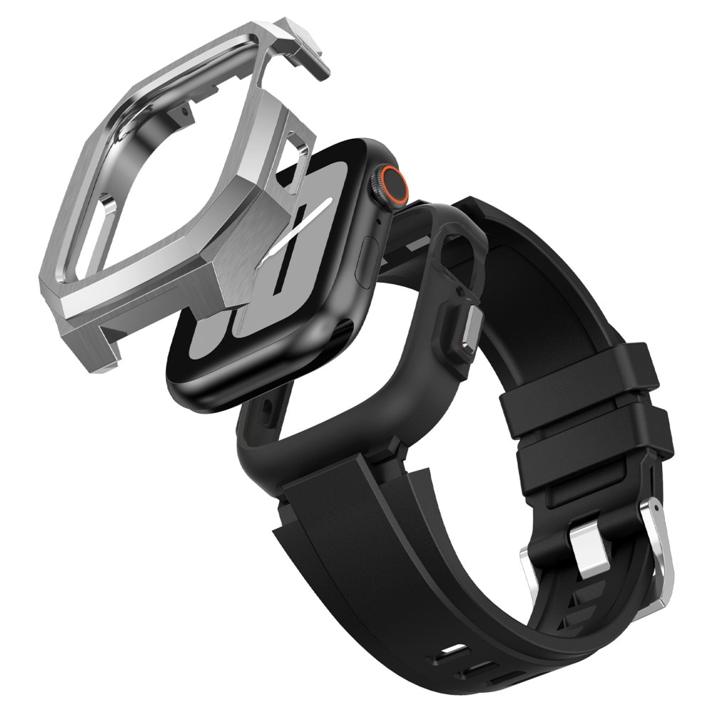 Bracelet avec coque en acier inoxydable Apple Watch 45mm Series 9, argent/noir