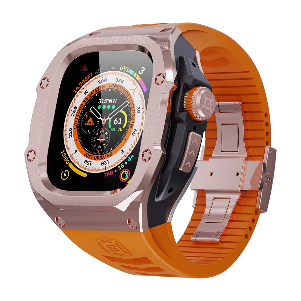 High Brushed Metal Coque avec Bracelet Apple Watch Ultra 2 49mm, Rose/Orange