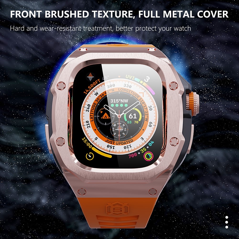 High Brushed Metal Coque avec Bracelet Apple Watch Ultra 49mm, Rose/Orange