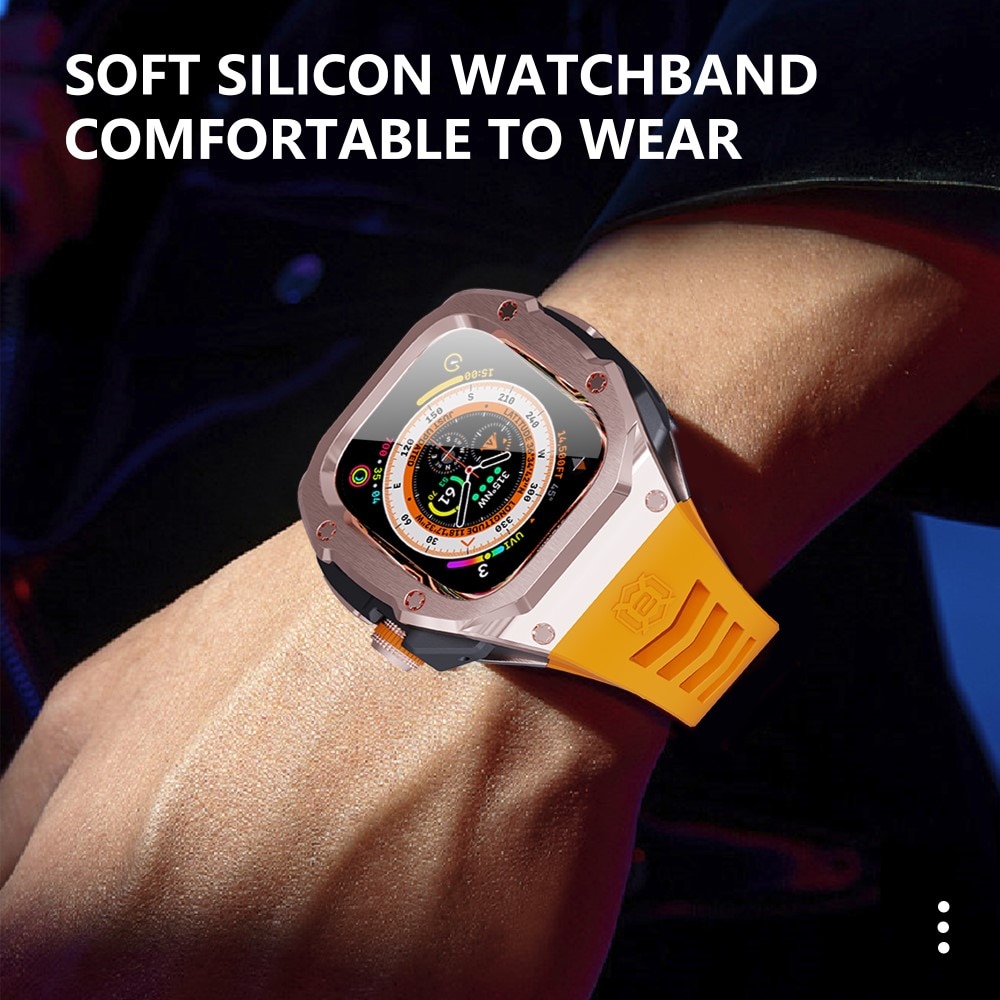 High Brushed Metal Coque avec Bracelet Apple Watch Ultra 2 49mm, Rose/Orange