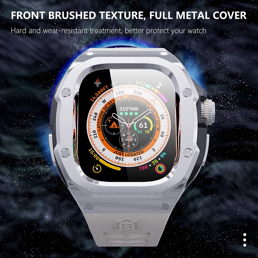 High Brushed Metal Coque avec Bracelet Apple Watch Ultra 49mm, Steel/White