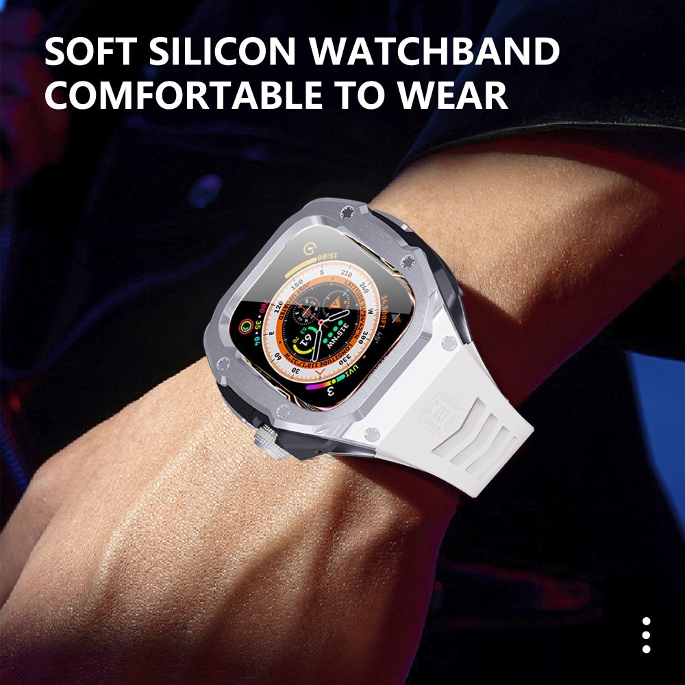 High Brushed Metal Coque avec Bracelet Apple Watch Ultra 49mm, Steel/White