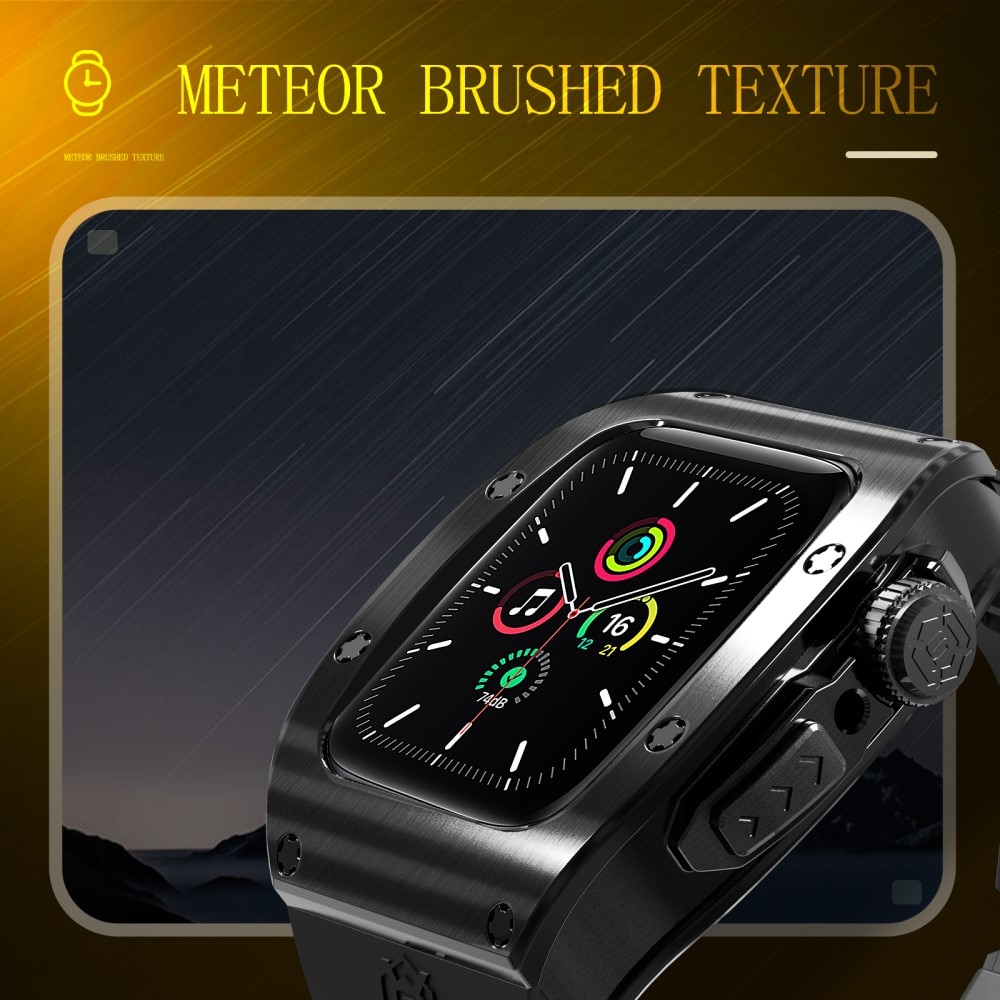 High Brushed Metal Coque avec Bracelet Apple Watch 45mm Series 7, Black