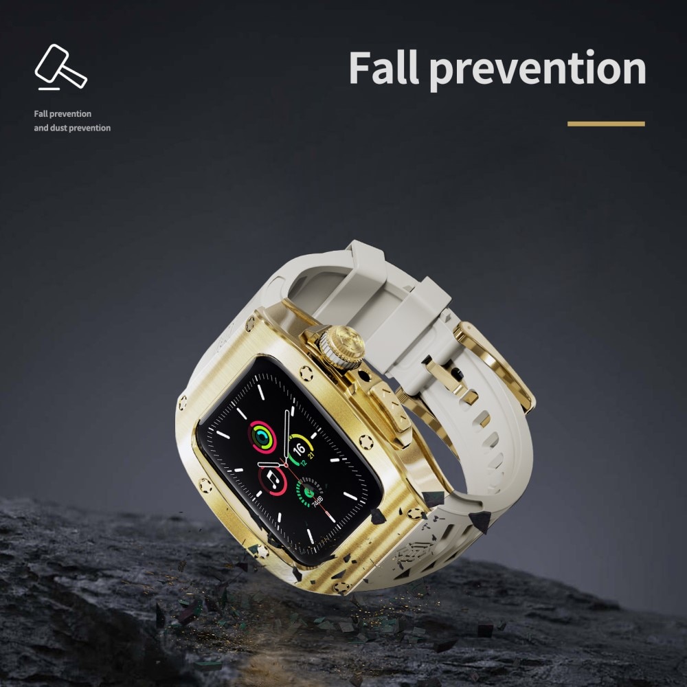 High Brushed Metal Coque avec Bracelet Apple Watch SE 44mm, Gold/White