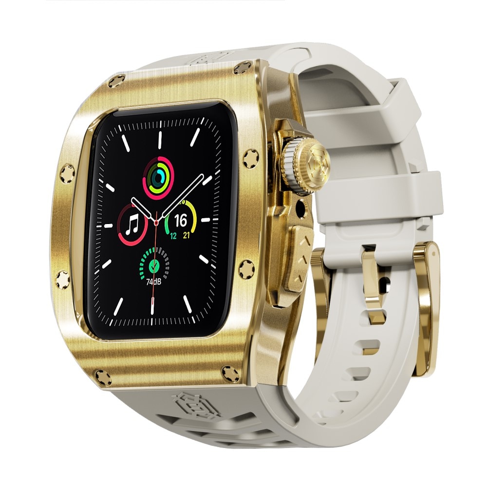 High Brushed Metal Coque avec Bracelet Apple Watch 44mm, Gold/White