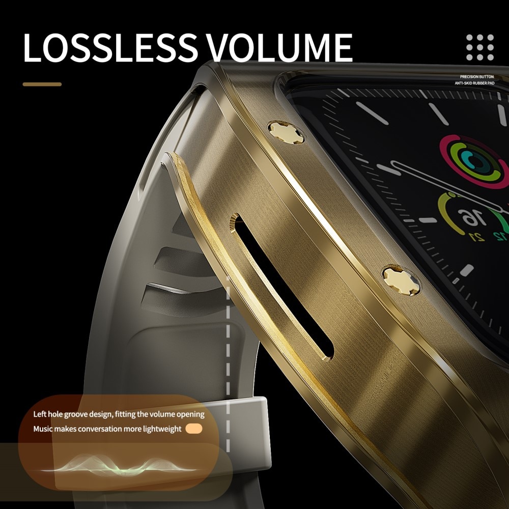 High Brushed Metal Coque avec Bracelet Apple Watch SE 44mm, Gold/White