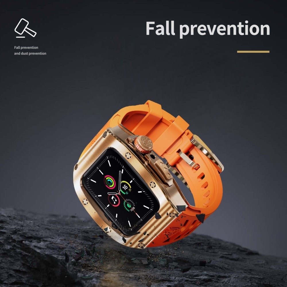 High Brushed Metal Coque avec Bracelet Apple Watch 45mm Series 9, Rose/Orange