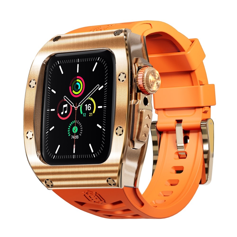 High Brushed Metal Coque avec Bracelet Apple Watch SE 44mm, Rose/Orange