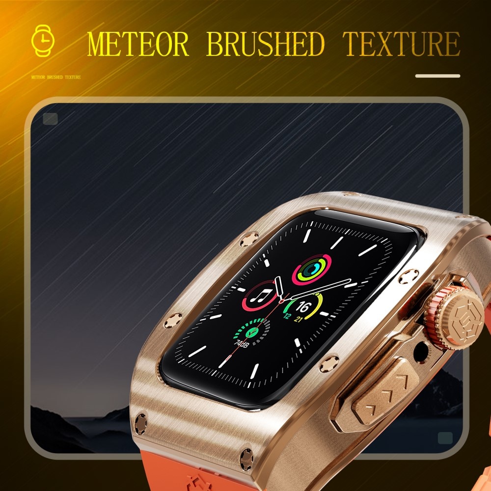 High Brushed Metal Coque avec Bracelet Apple Watch 45mm Series 8, Rose/Orange