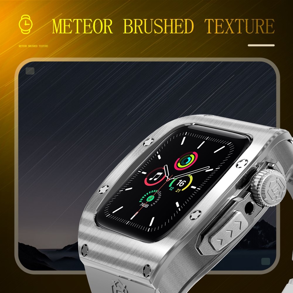 High Brushed Metal Coque avec Bracelet Apple Watch SE 44mm, Steel/White