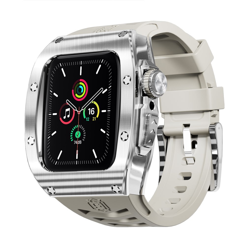 High Brushed Metal Coque avec Bracelet Apple Watch 45mm Series 8, Steel/White