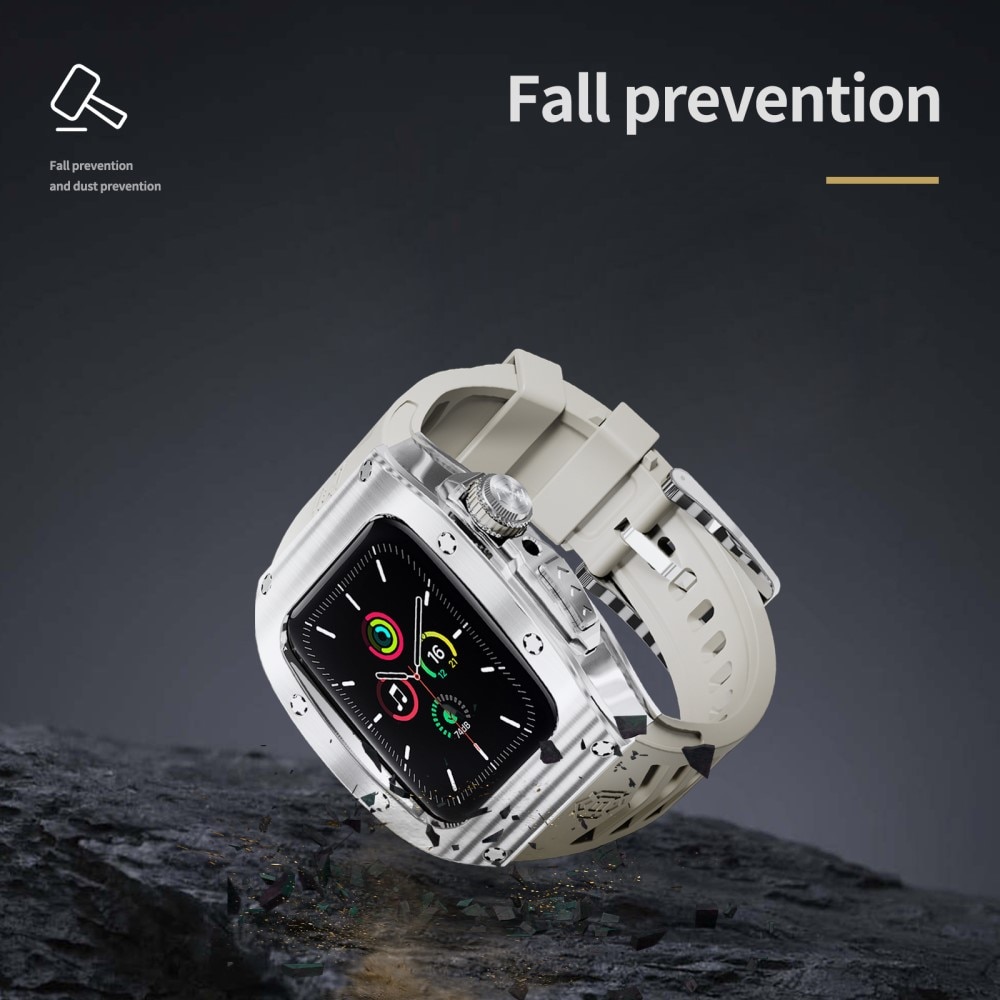 High Brushed Metal Coque avec Bracelet Apple Watch 45mm Series 9, Steel/White