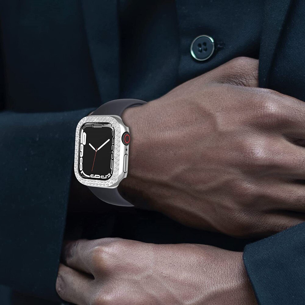 Coque Rhinestone Apple Watch 45mm Series 8 Argent
