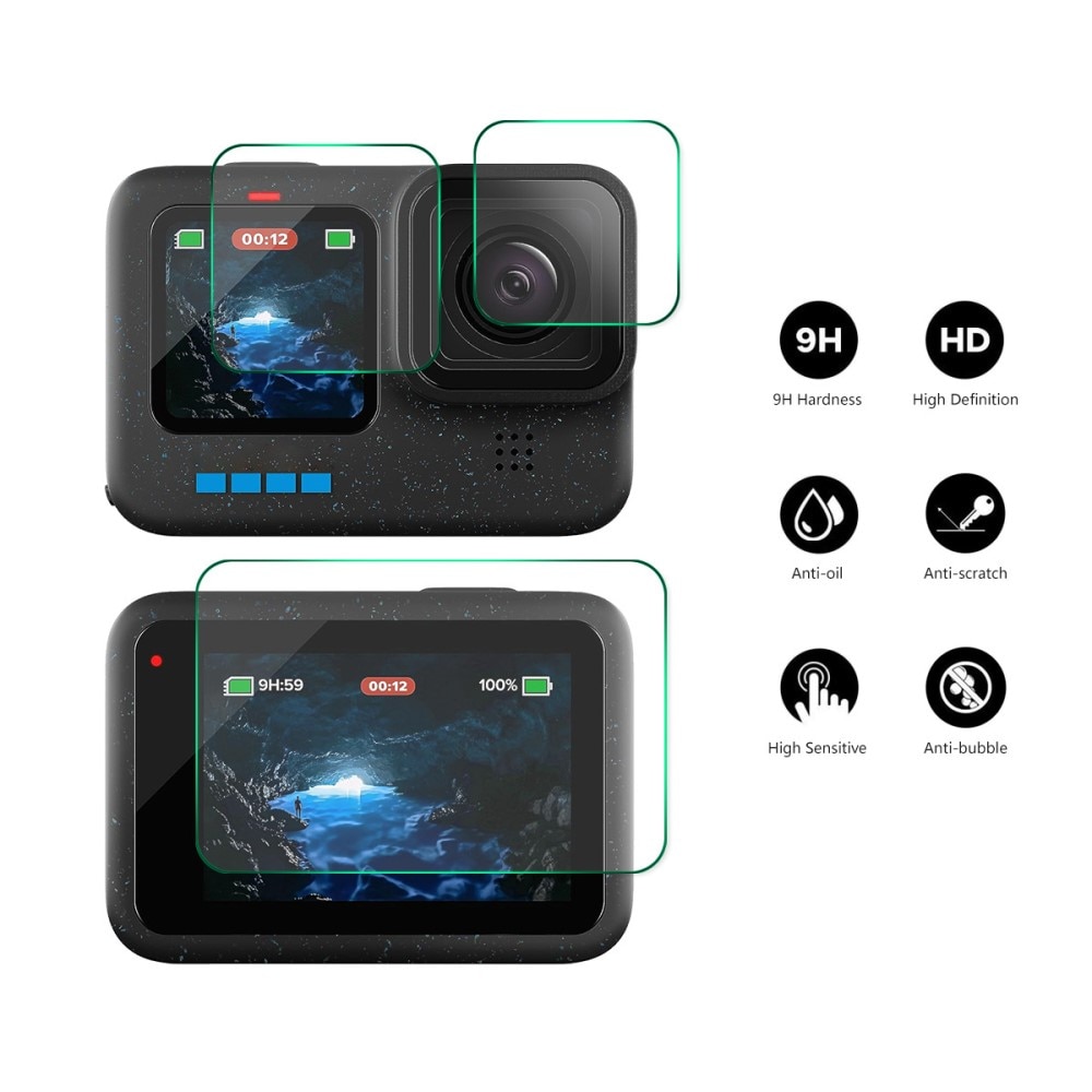 Protecteur d'écran et de caméra verre trempé GoPro Hero12