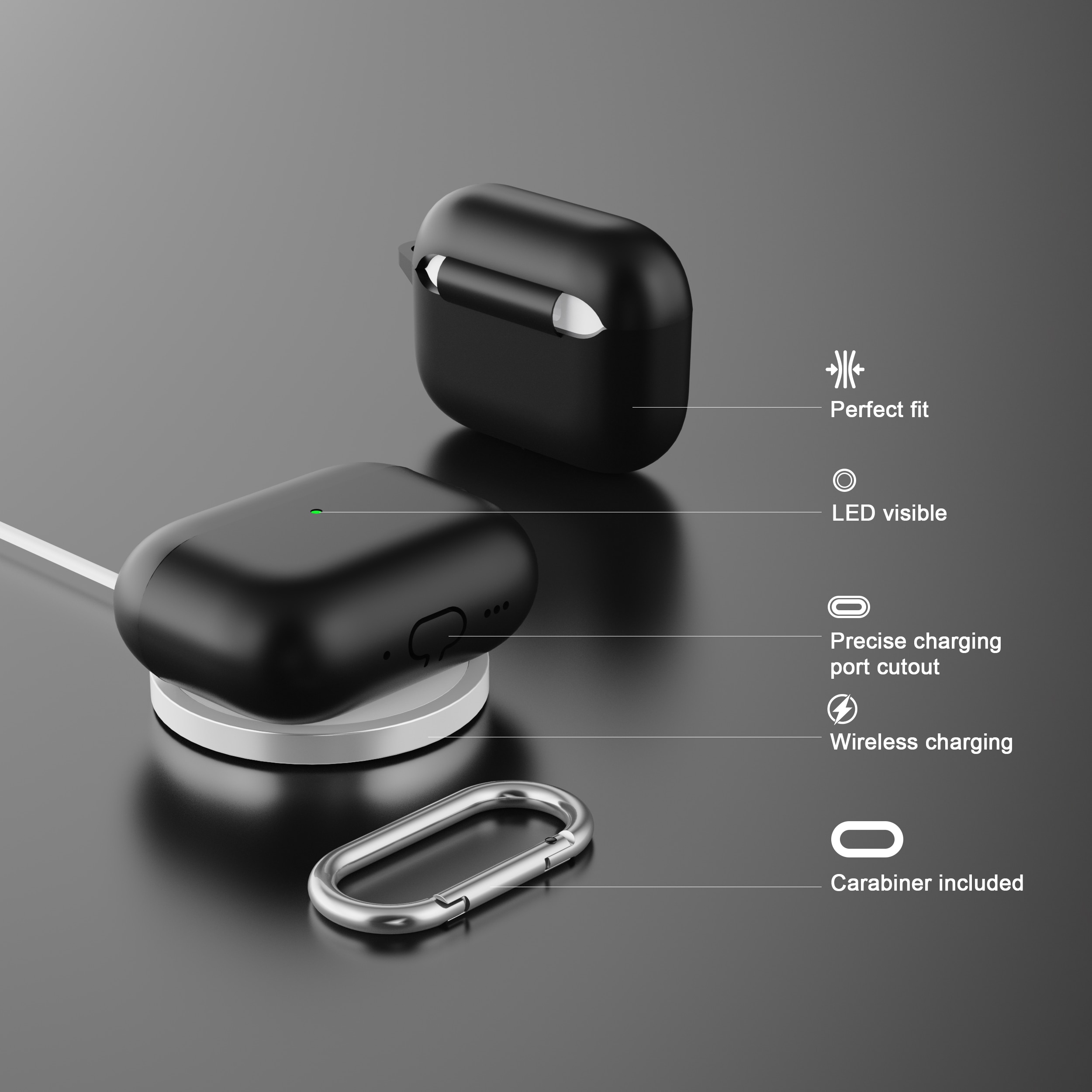 Coque en silicone avec mousqueton Apple AirPods Pro 3, Blanc