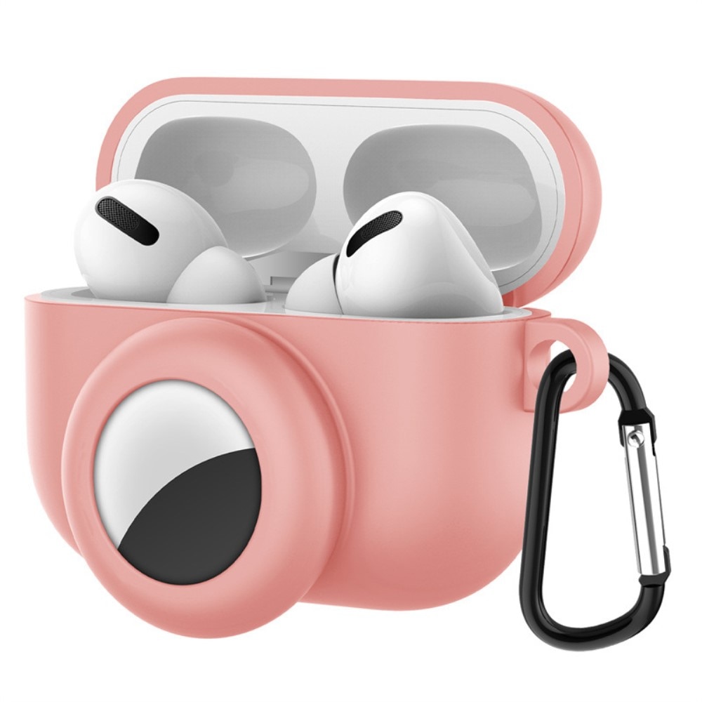Coque en silicone avec support AirTag AirPods Pro rose