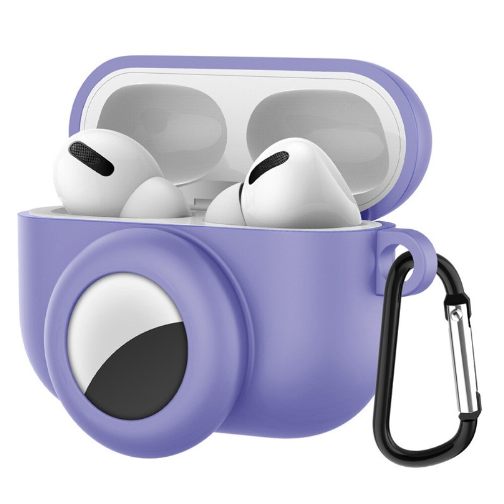 Coque en silicone avec support AirTag AirPods Pro violet