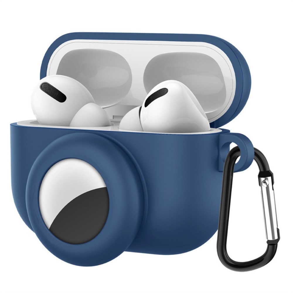 Coque en silicone avec support AirTag AirPods Pro bleu foncé