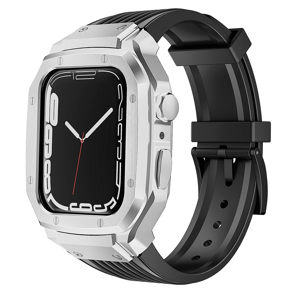 Bracelet avec coque en Métal Aventure Apple Watch 45mm Series 8, noir/argent