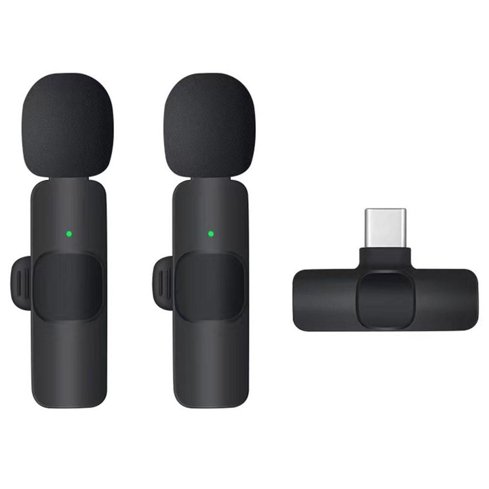 2 Microphones sans fil avec récepteur USB-C, noir