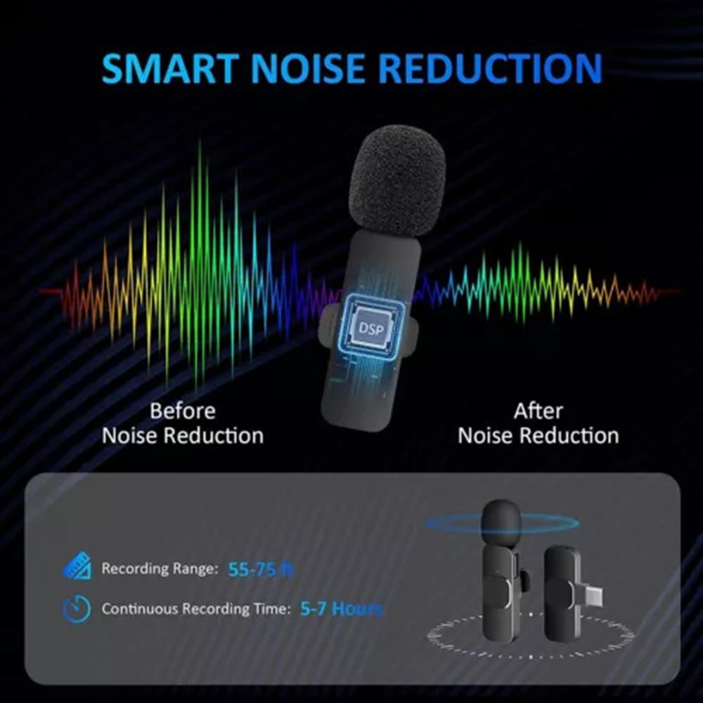 2 Microphones sans fil avec récepteur USB-C, noir