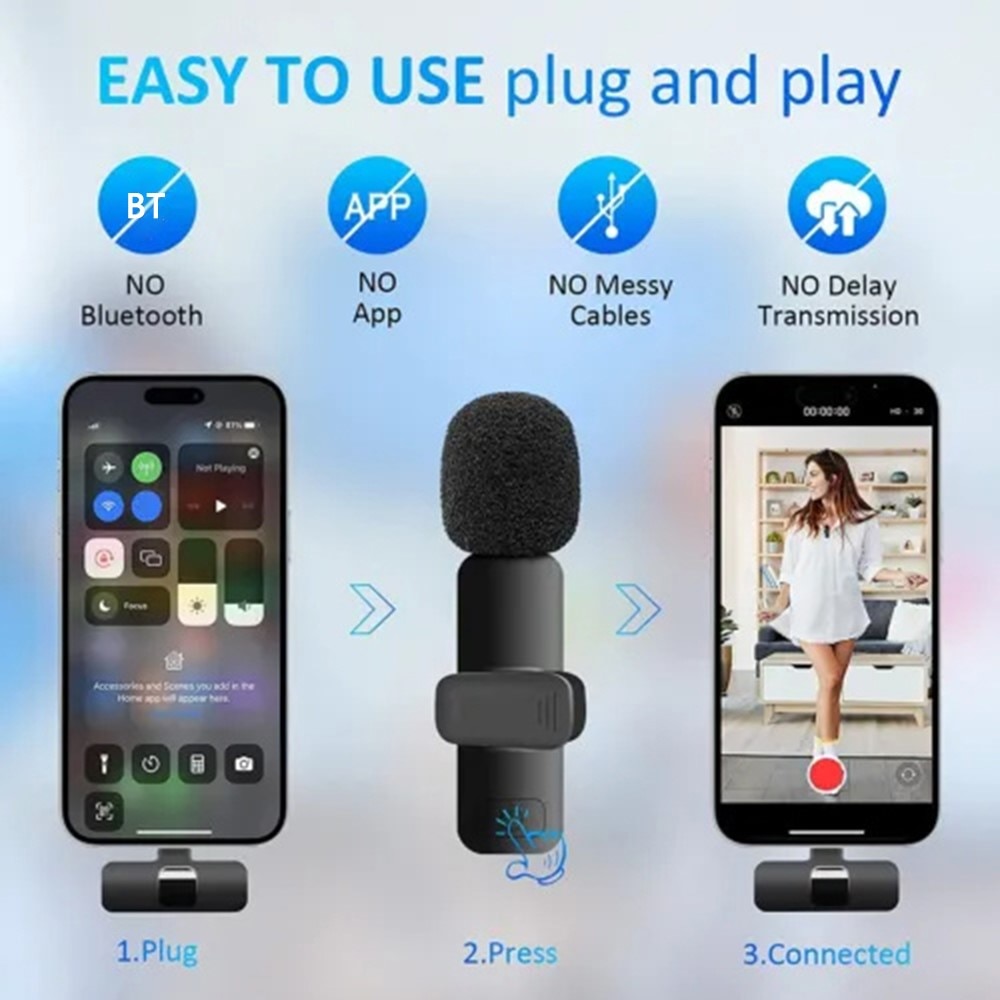 2 Microphones sans fil avec récepteur USB-C, noir