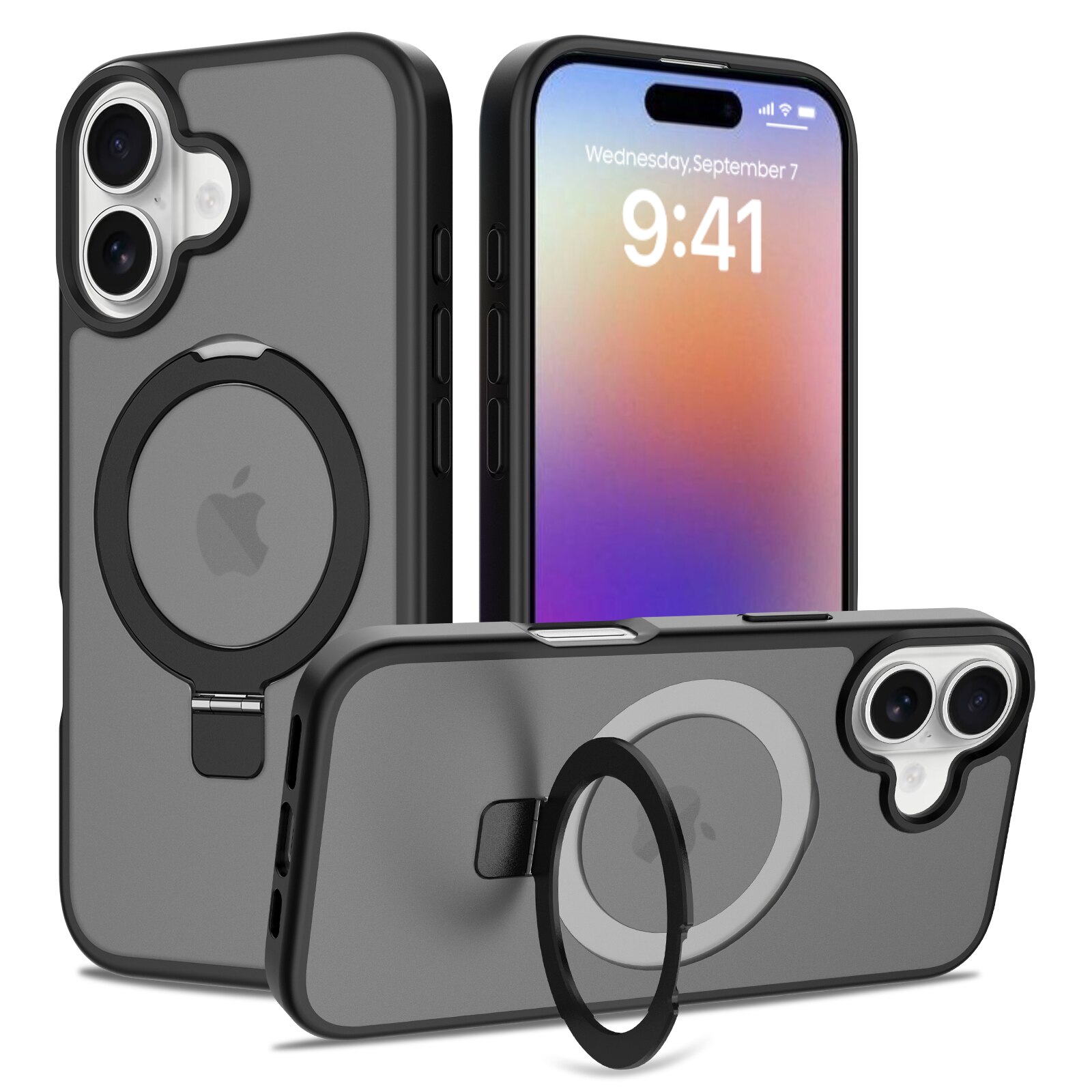 Coque hybride Magnetic Ring iPhone 17, Noir
