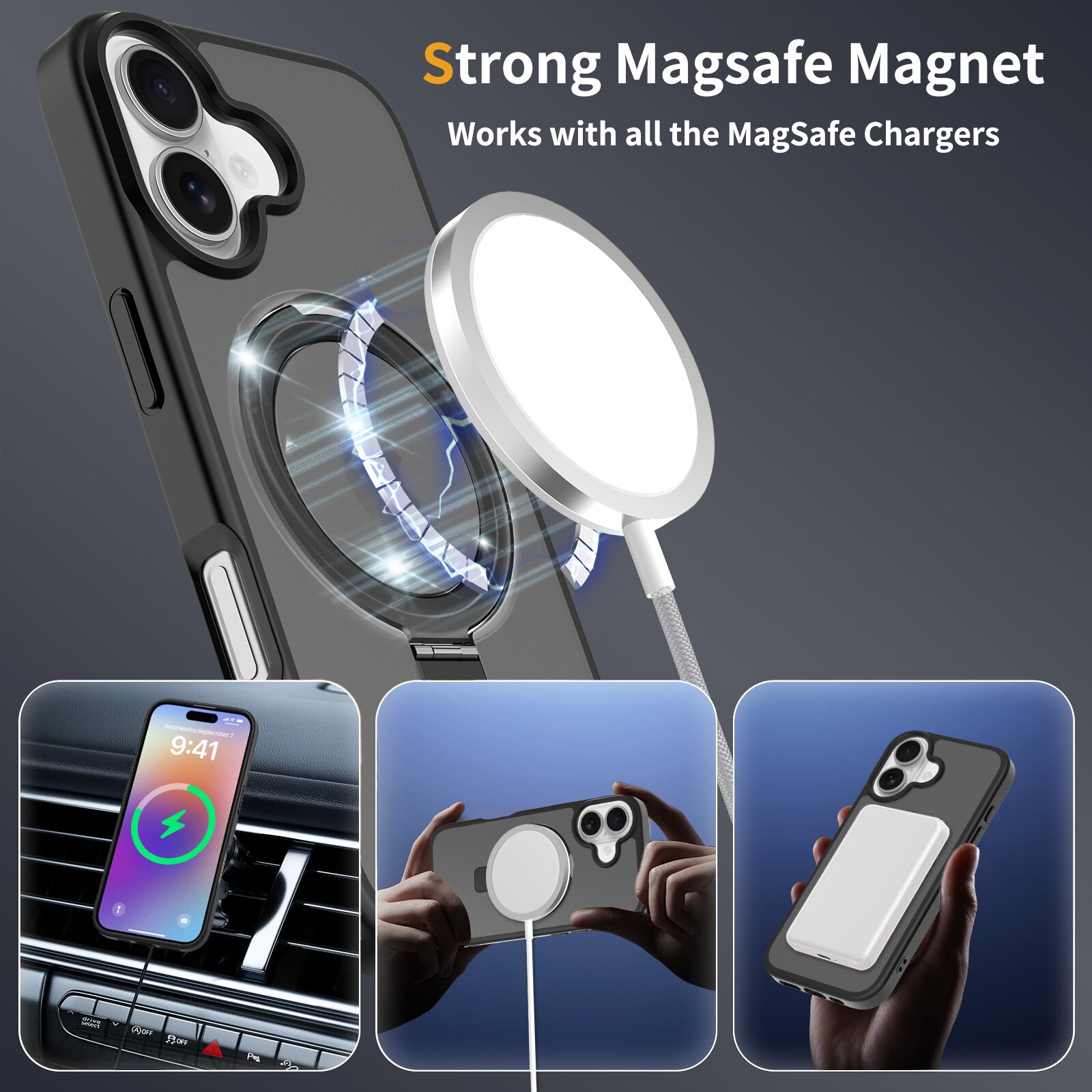 Coque hybride Magnetic Ring iPhone 17, Noir