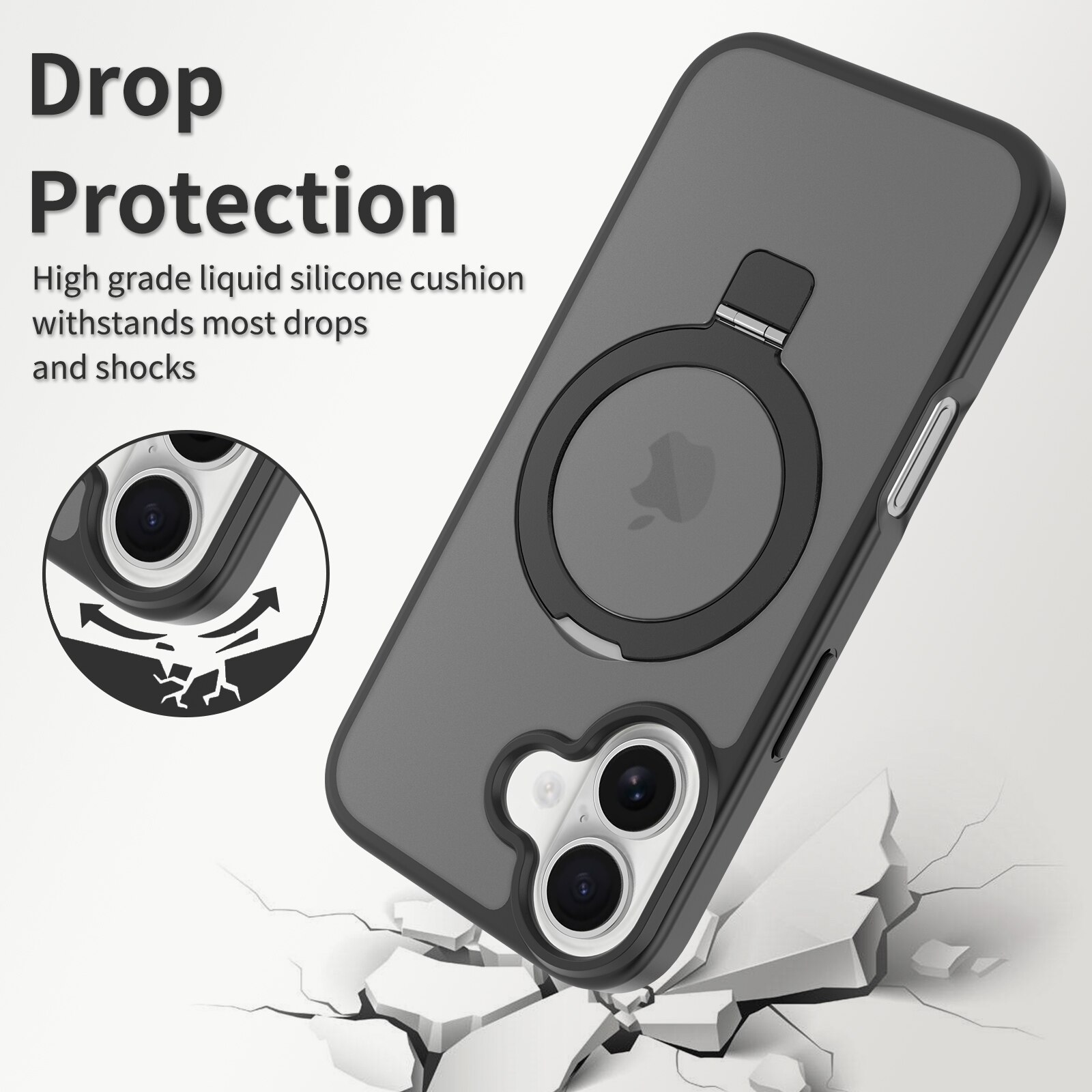 Coque hybride Magnetic Ring iPhone 17, Noir