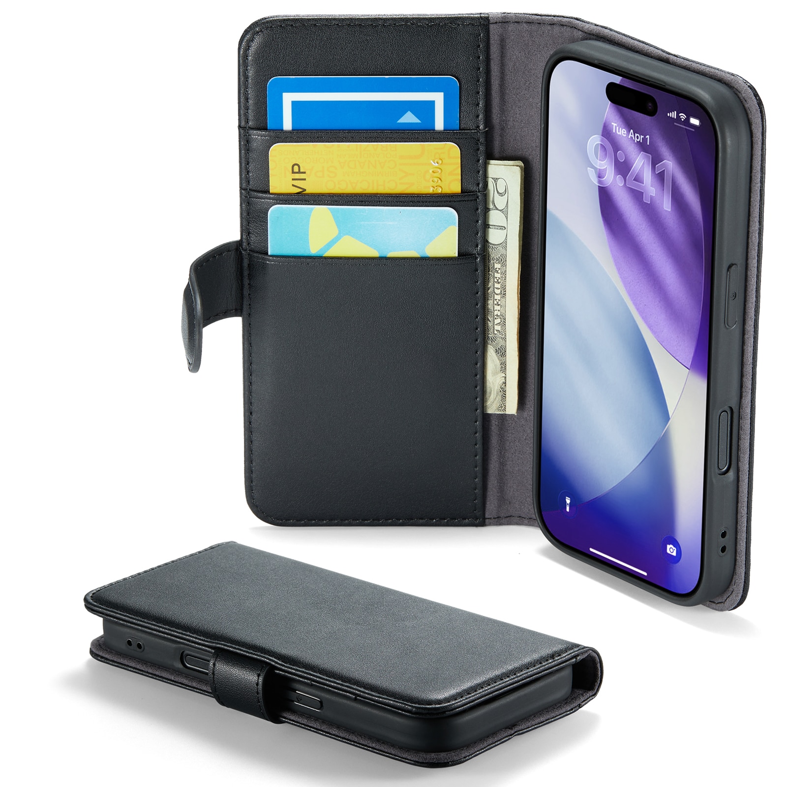 Étui en cuir veritable iPhone 17 Pro, Noir